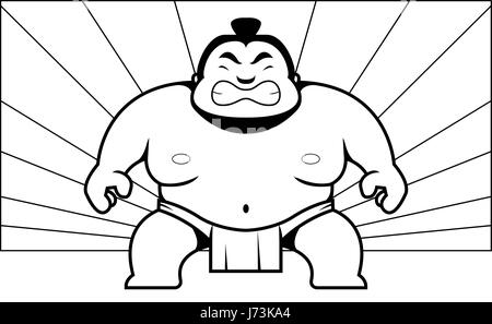 A cartoon sumo wrestler with an angry expression. Stock Vector