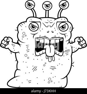 A cartoon illustration of an ugly alien looking angry. Stock Vector