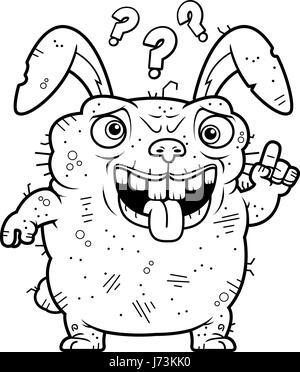 A cartoon illustration of an ugly bunny looking confused. Stock Vector