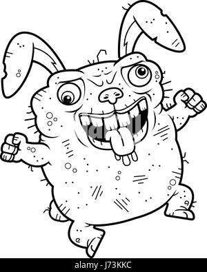 A cartoon illustration of an ugly bunny looking crazy. Stock Vector