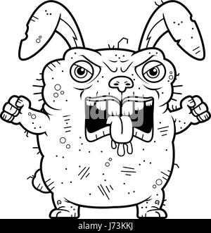 A cartoon illustration of an ugly bunny looking angry. Stock Vector