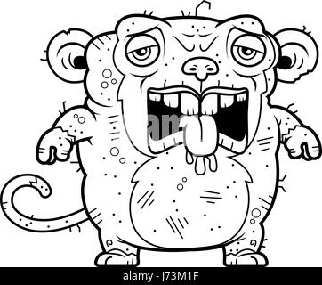 A cartoon illustration of an ugly monkey looking tired. Stock Vector