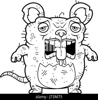 A cartoon illustration of an ugly rat looking tired. Stock Vector