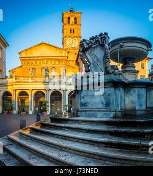 Piazza di Santa Maria and Basilica di Santa Maria in the Trastevere part of Rome, Italy Stock Photo