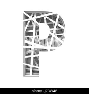 Paper cut out font letter P 3D render illustration isolated on white background Stock Photo