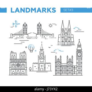 World Famous Landmarks - line design icons set Stock Vector