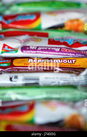 macro view instant noodle packets Stock Photo