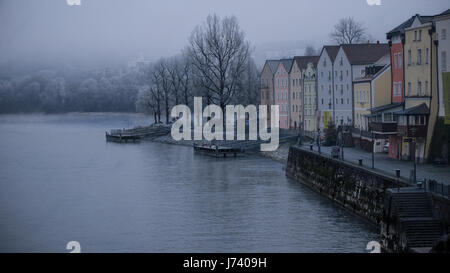 A foggy and cold morning in Passau, Germany Stock Photo