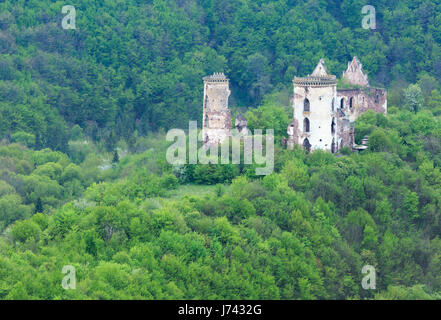 Ruins of Chervonohorod castle spring view (Nyrkiv village, Ternopil Oblast,  Ukraine). Stock Photo