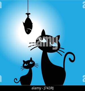 Cat dreams of fish. Cat wants to eat fish. Vector illustration. Stock Vector