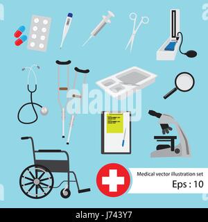 Set of Flat Style Vector  and Design Elements. Medical Icons and Objects. Stock Vector