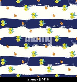 Vector seamless pattern. Diagonal rows of yellow Exotic flowers on a white blue background. Floral ornament. Digital paper. Nature art Stock Vector