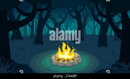 Cartoon illustration of forest campfire. Stock Vector