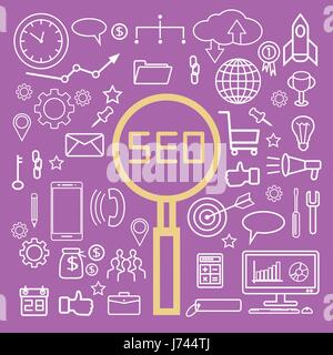 Simple seo icons set, set of basic seo elements, vector illustration. Stock Vector