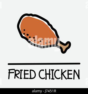 Cute fried chicken hand-drawn style,drawing,hand drawn vector illustration. Stock Vector