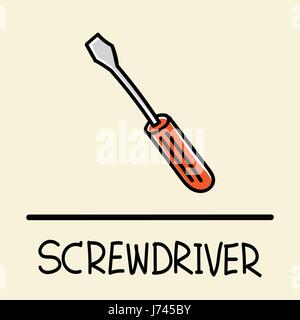 Screwdriver hand-drawn style, drawing, hand drawn,  illustration. Stock Vector