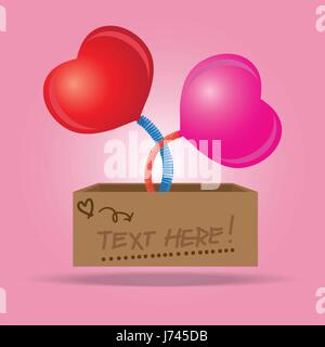 Box with a heart sign symbol jumping out on a spring, vector illustration. Stock Vector