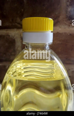 Yellow Sunflower oil in a plastic bottle Stock Photo