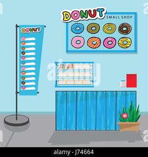 donuts small shop,  flat style design, vector illustration. Stock Vector