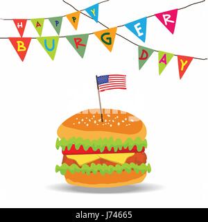 Independence Day, National Burger Day United States American Holiday With Flag Vector Illustration. Stock Vector