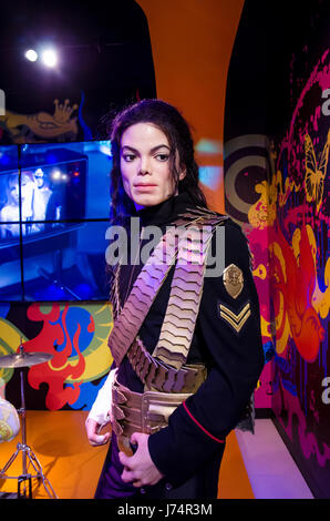 Singapore - September 15,2015 : The wax figure of Michael Jackson in Madame Tussauds Singapore. Stock Photo
