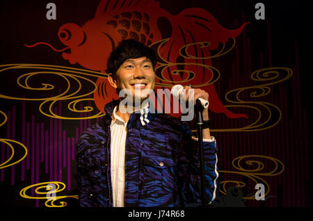 Singapore - September 15,2015 : The wax figure of JJ Lin in Madame Tussauds Singapore. Stock Photo