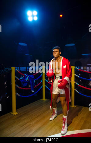 Singapore - September 15,2015 : The wax figure of Muhammad Ali in Madame Tussauds Singapore. Stock Photo