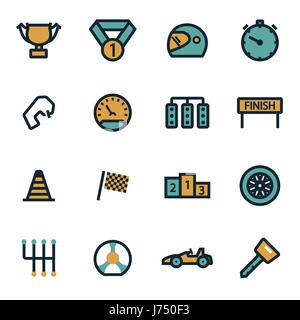 Vector flat racing icons set on white background Stock Vector