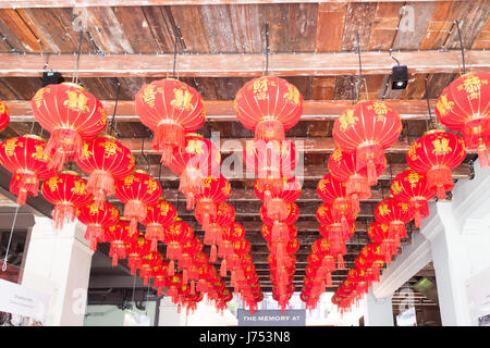Hanging red Chinese lanterns at the Memory at On On hotel, old phuket town, Thailand Stock Photo