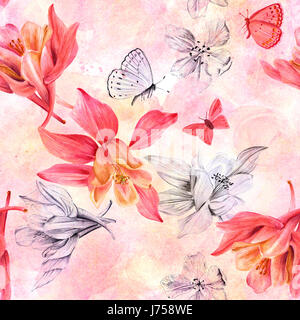 Seamless background pattern with drawings of fuchsia flowers and Stock Photo