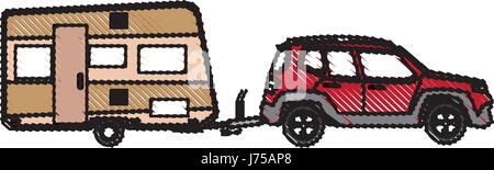 drawn suv car camper trailer travel transport Stock Vector