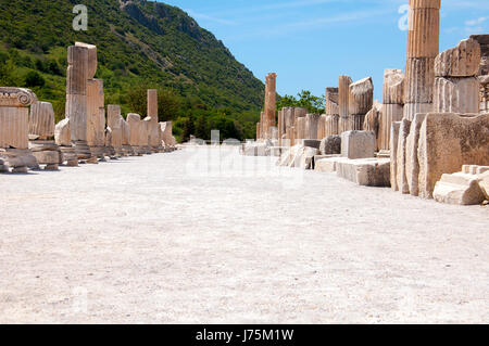 Street lined with columns in Ephesus, an ancient Greek city in Turkey Stock Photo