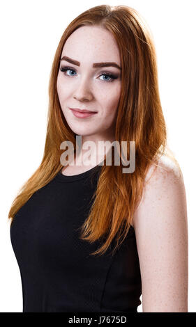 Gorgeous redhead girl with long hair. Stock Photo