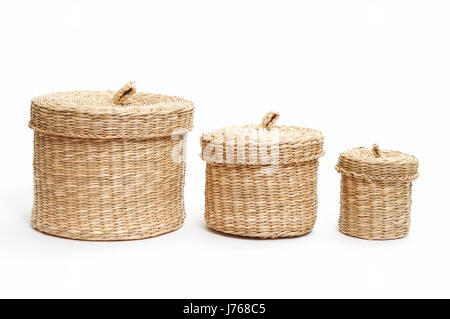 isolated decoration container baskets set wicker containers close objects macro Stock Photo