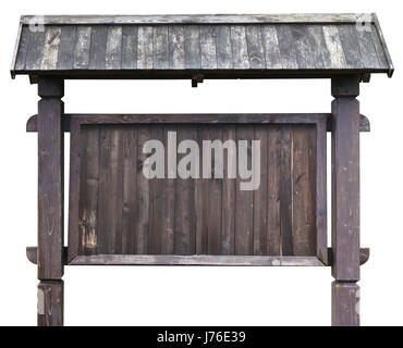 Vintage aged wooden stand for rural village  information. Isolated on white Stock Photo