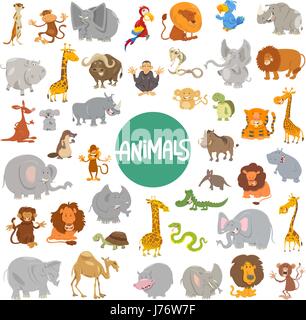 Cartoon Illustration of Cute Wild Animal Characters Huge Set Stock Vector