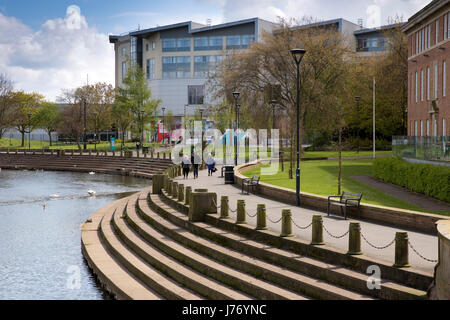 UK, England, Derbyshire, Derby, path to Bus Station beside River Derwent Stock Photo