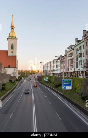 The traffic on the road in Bratislava Stock Photo