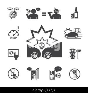 Do not use your phone while driving.Vector icons set for Infographic and Mobile application. Stock Vector