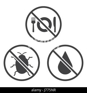 Do not Eat, Bug and Wet icons. Vector Stock Vector