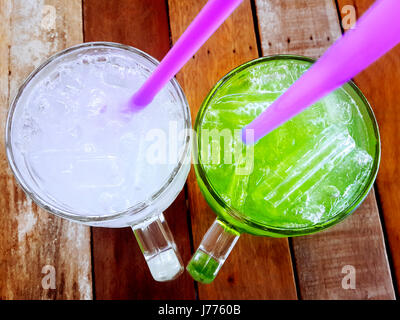 summer drinks on a wooden background, top view Stock Photo