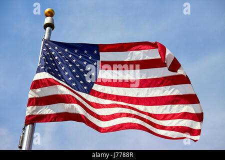 us flag flying against blue sky Washington DC USA Stock Photo