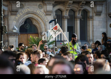 Manchester, UK. 23rd May, 2017. Thousands gather for a vigil at Manchester town hall to stand together in solidarity after an attack on Manchester Arena the night before which claimed 22 lives and injured 59. Credit: Andy Barton/Alamy Live News Stock Photo