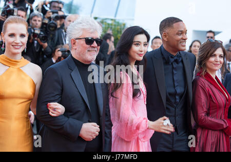 Cannes, France. 23rd May, 2017Jury members of the 70th Cannes International Film Festival Agnes Jaoui, Will Smith, Fan Bingbing, Pedro Almodovar, Jessica Chastain (R-L) attends the '70th Anniversary' ceremony of the Cannes Film Festival in Cannes, France, May 23, 2017. (Xinhua/Xu Jinquan) (jmmn) Credit: Xinhua/Alamy Live News Stock Photo