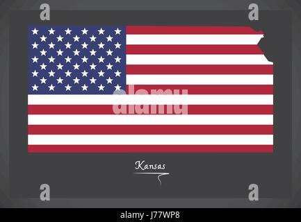 Kansas map with American national flag illustration Stock Vector