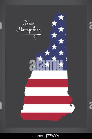 New Hampshire map with American national flag illustration Stock Vector