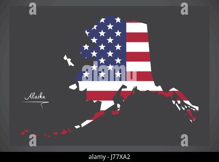 Alaska map with American national flag illustration.eps Stock Vector