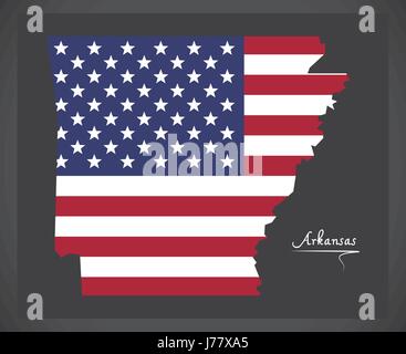 Arkansas map with American national flag illustration Stock Vector
