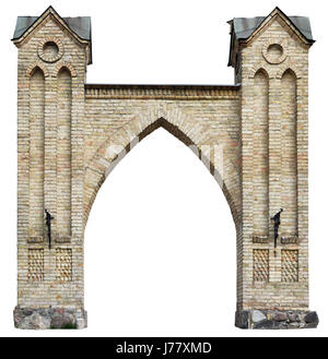 The decorative city street no name arch is made in classical style  of old yellow bricks. Isolated on white background Stock Photo