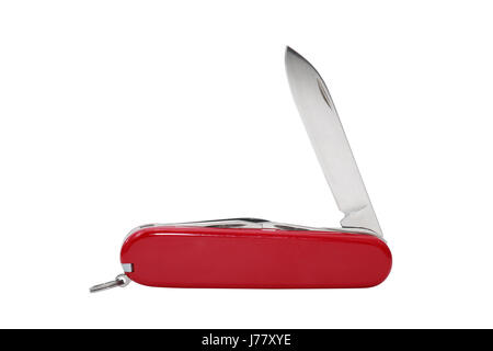Pen knife with red handle on white background. Isolated with clipping path Stock Photo